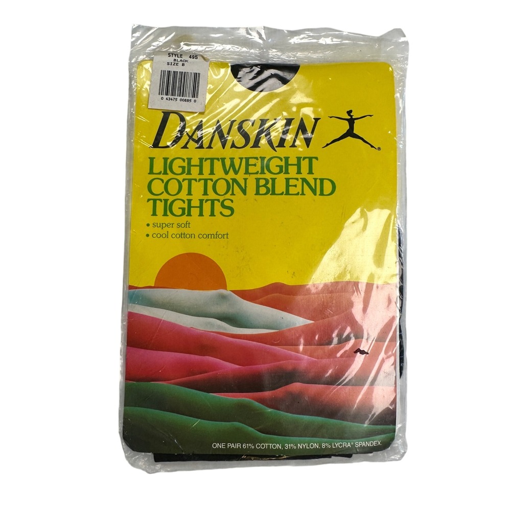 Danskin Tights Vintage 1980s Black Cotton Blend Footed Dance Size B NIP USA Made